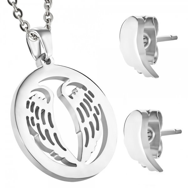 Set inox cu aripi cercei si pandant [1]